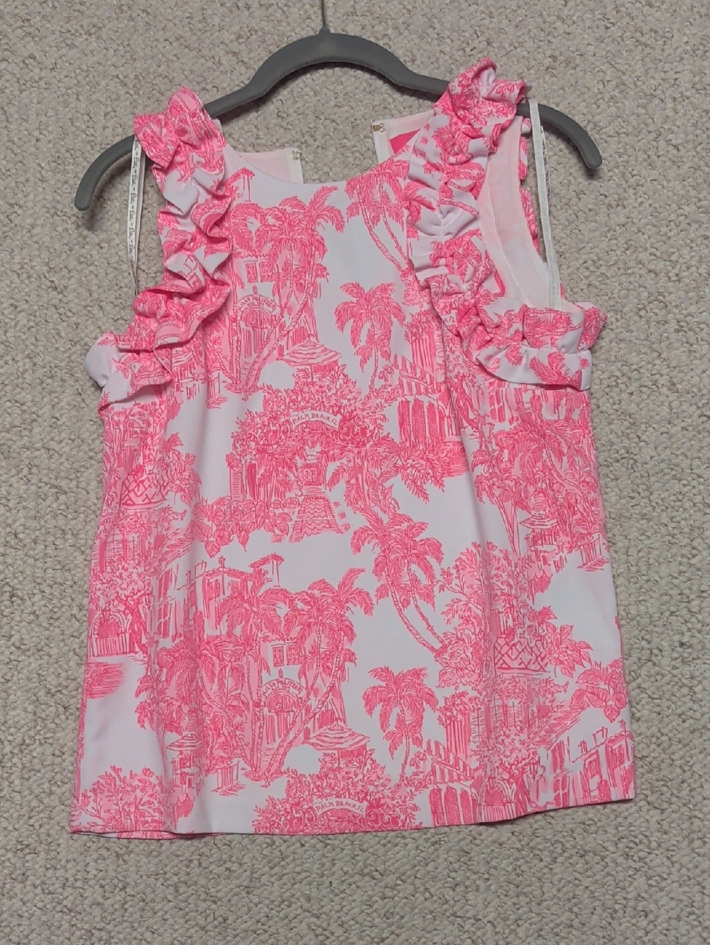 Lilly Pulitzer Kailee sleeveless ruffle top in Resort White Pb Anniversary Toile